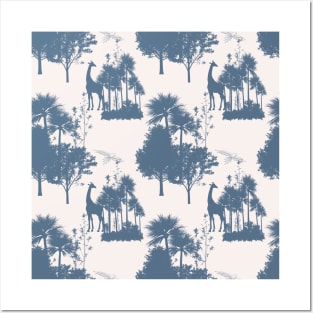 Blue Safari Toile Pattern Posters and Art